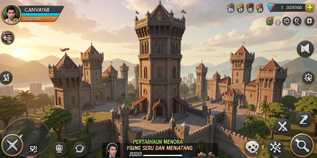 Gameplay seru Tower Defense di CANVA168 dengan menara strategis.