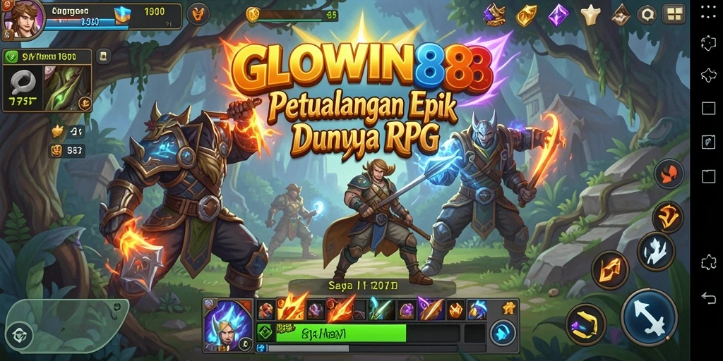 Screenshot gameplay GLOWIN88 menampilkan aksi pertarungan yang mengesankan dan grafis yang indah.