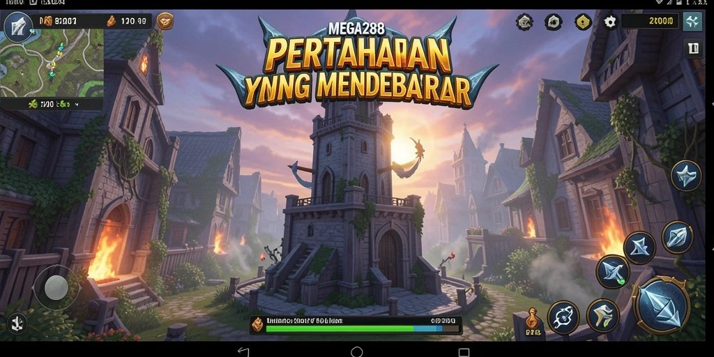 Tangkapan layar gameplay MEGA288 yang menunjukkan pertarungan menara yang seru.