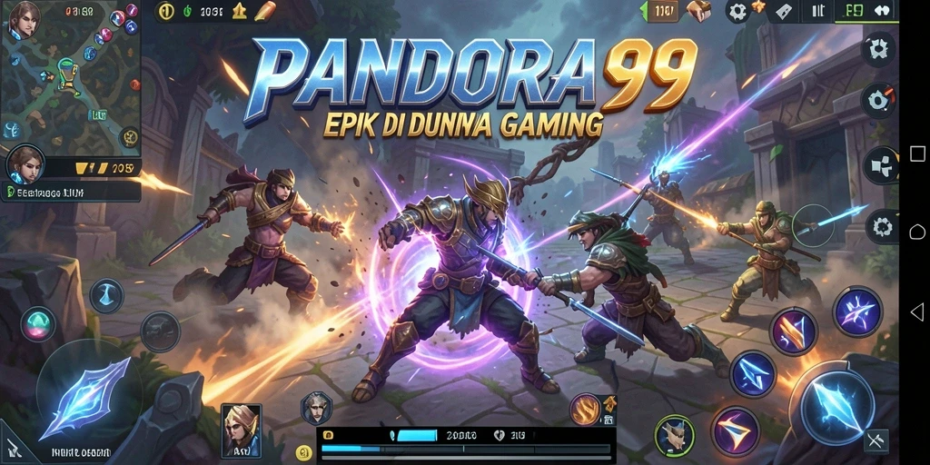 Tampilan gameplay PANDORA99 dengan karakter bertarung di arena.