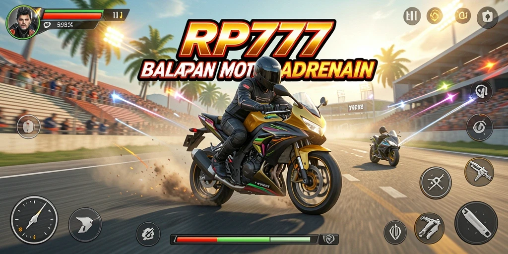 Screenshot utama RP777 menampilkan balapan motor yang intens dan mendebarkan.